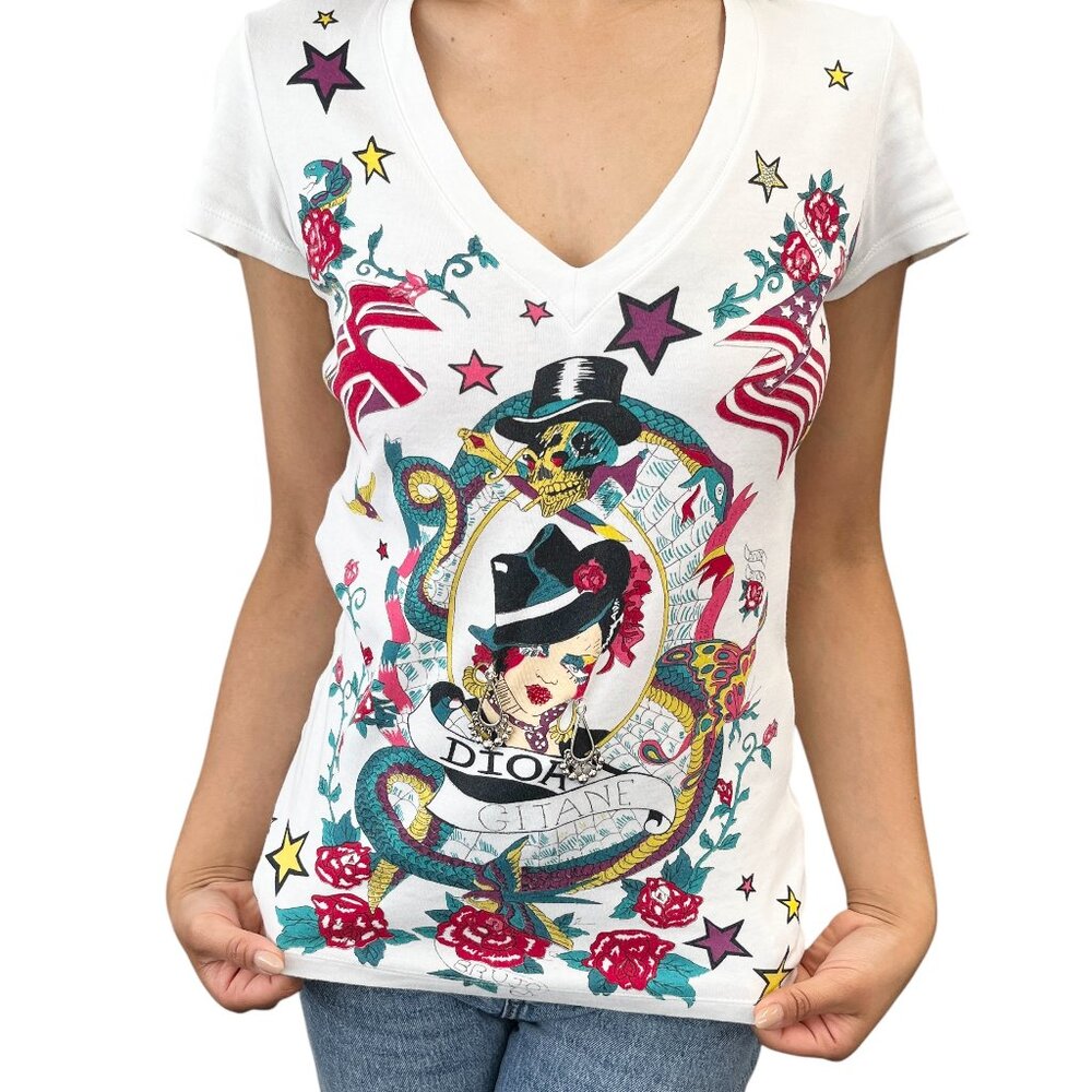 Christian Dior Vintage 2004 Logo Graphic T-shirt Top #38 Multicolor [105441]